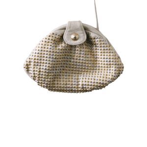 Vintage Park Avenue Leather Small Crossbody Evening Bag Cream With Gold Beads